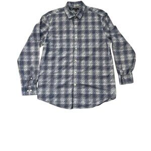 Alfani Men's Gray Plaid Checkered Button-Down Collared Long-Sleeve Shirt -Medium